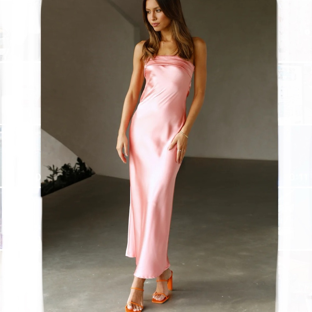 Pink Strapless Satin Dress Wedding Guest